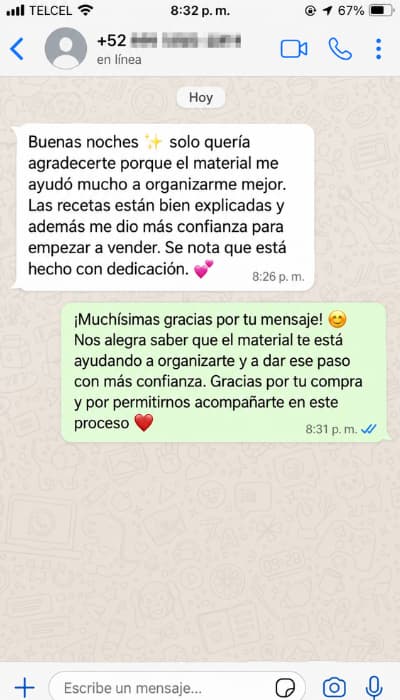 Conversación de una clienta que organizó mejor sus recetas y ganó confianza