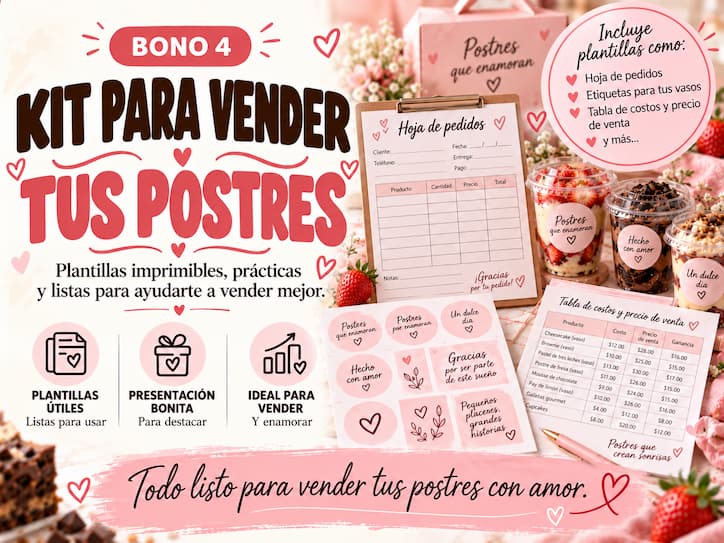 Kit para Vender tus Postres, plantillas para organizar pedidos y precios