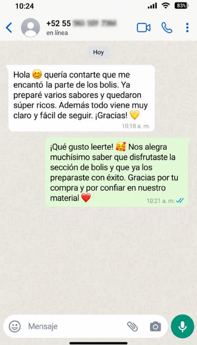 Conversación de una clienta que preparó varios sabores de bolis